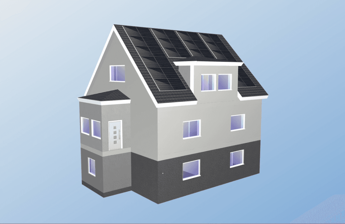 Einfamilienhaus mit Photovoltaik-Anlage auf dem Dach – Beispiel einer Anlage, die beim Netzbetreiber angemeldet wird